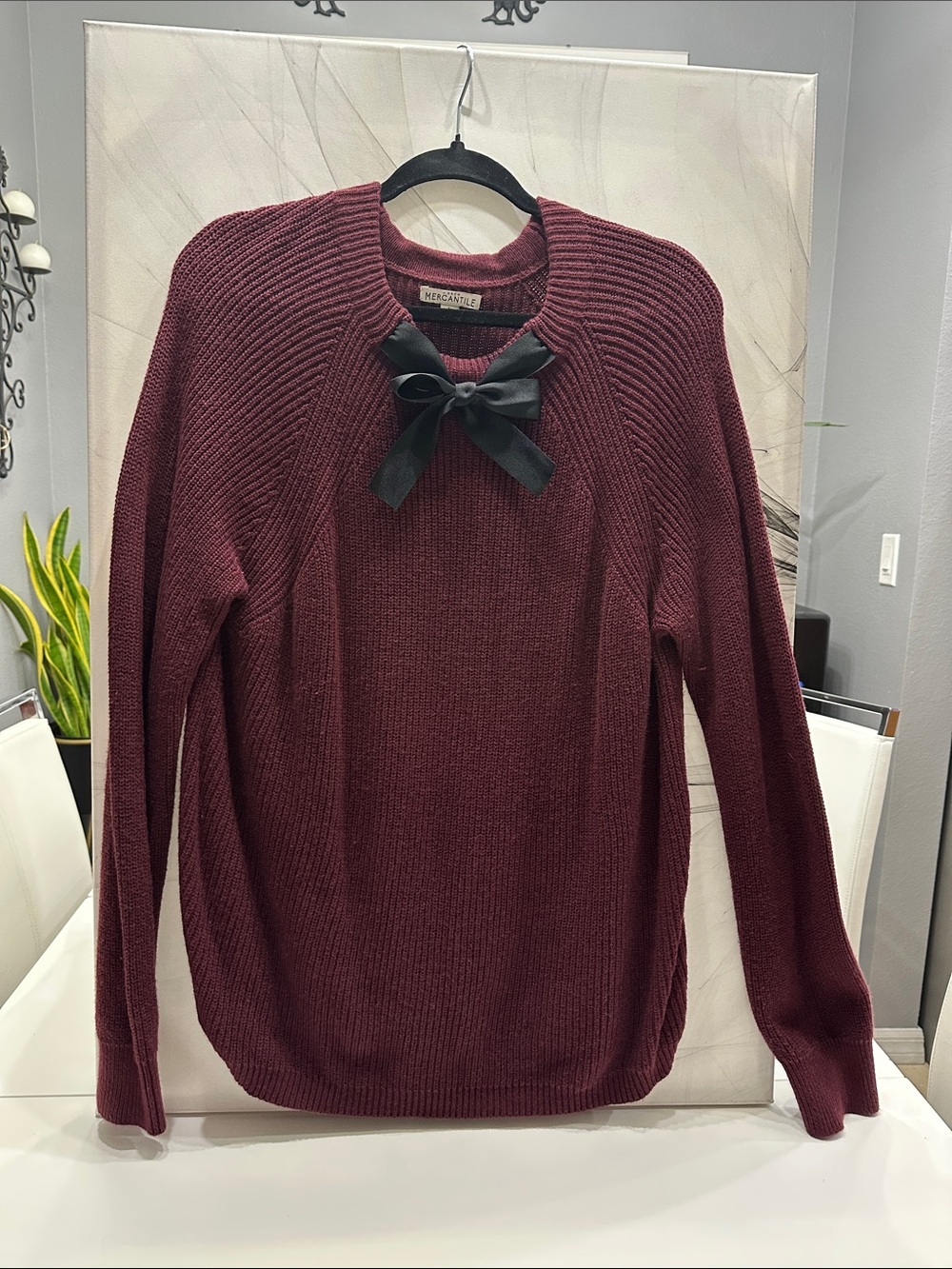 J.Crew Mercantile Burgundy Knit Crewneck Bow Accent Sweater XL